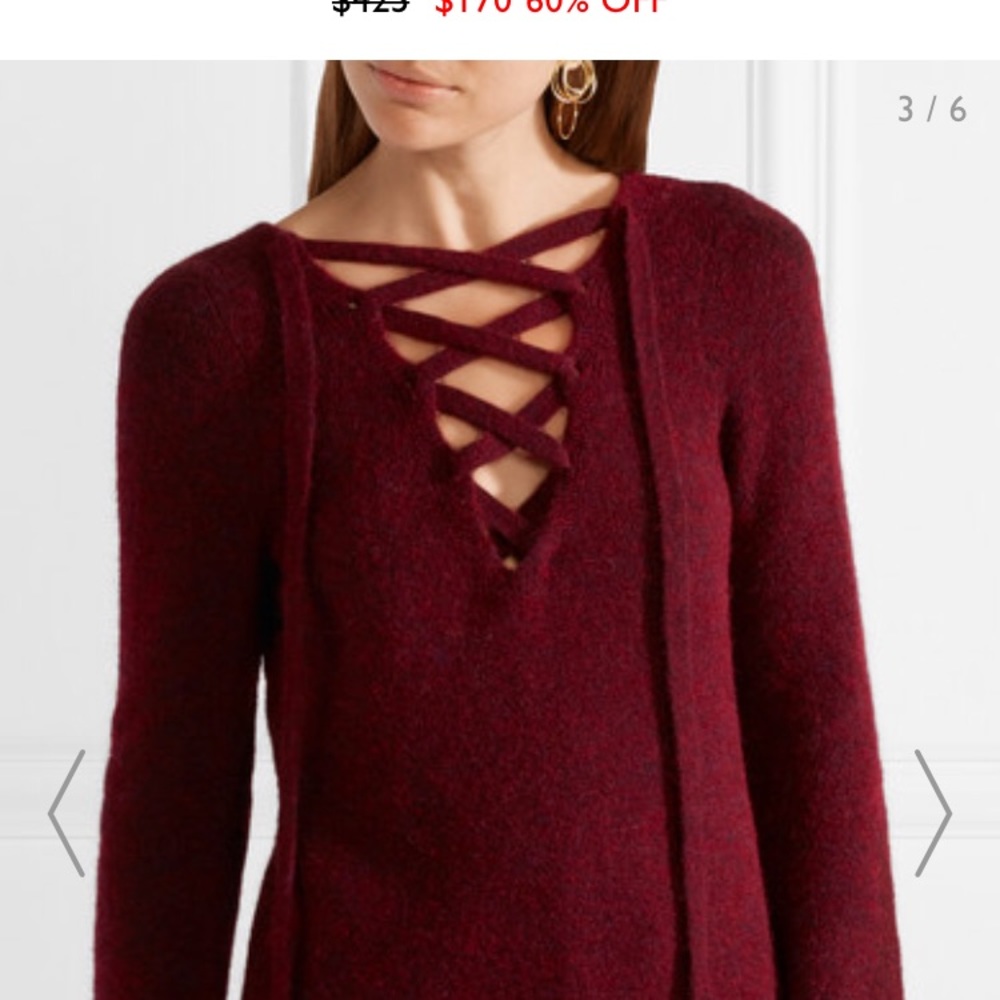 Lace up sweater- burgundy - Picture 3 of 8